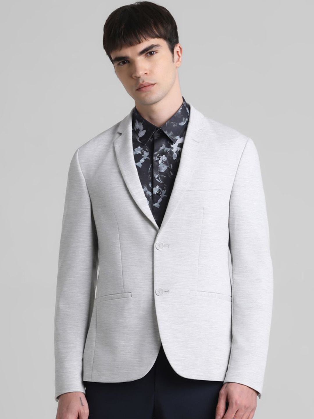 

Jack & Jones Men Slim Fit Single Breasted Blazers, Grey melange
