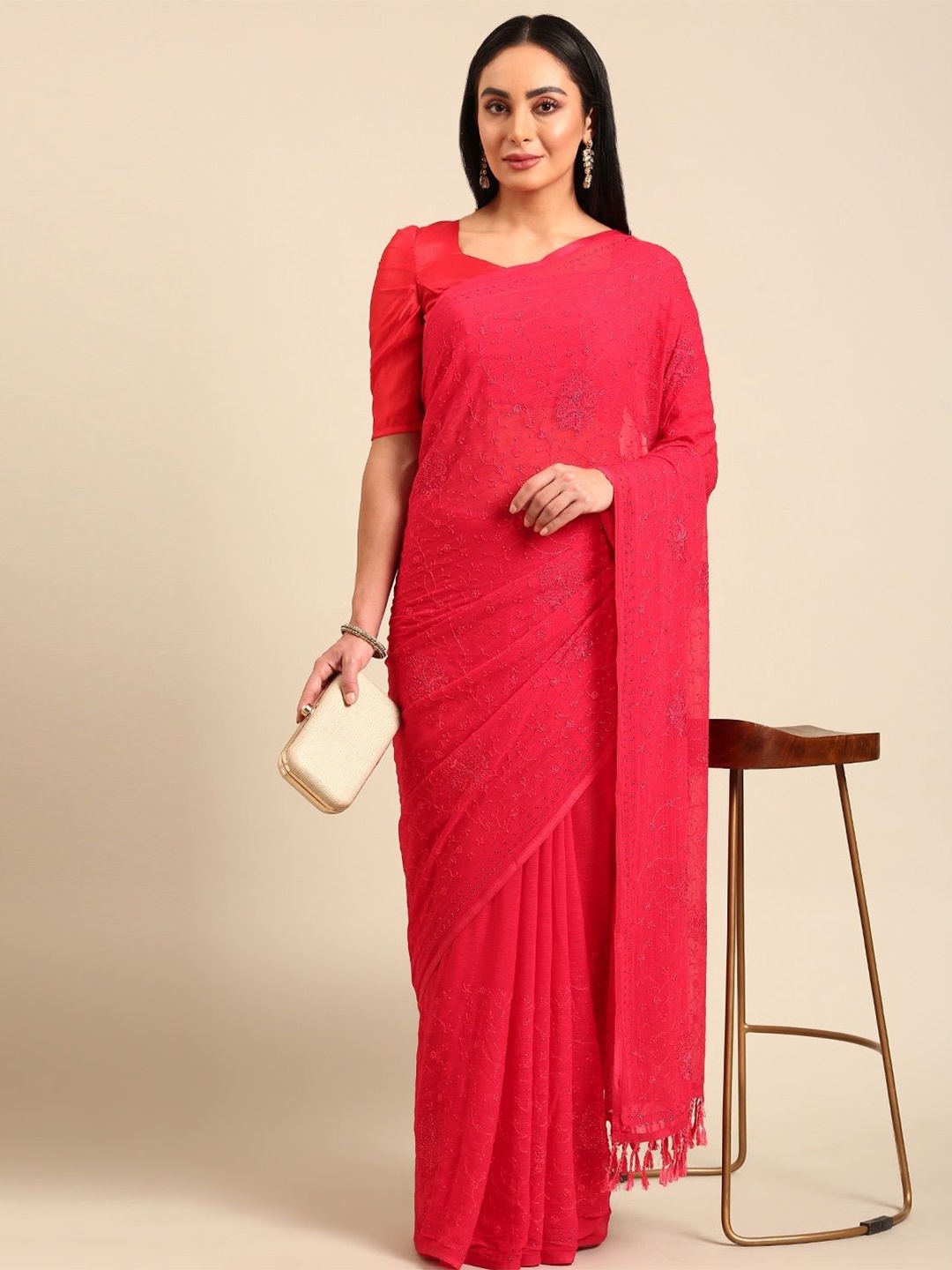 

all about you Ethnic Motifs Silk Blend Saree, Pink