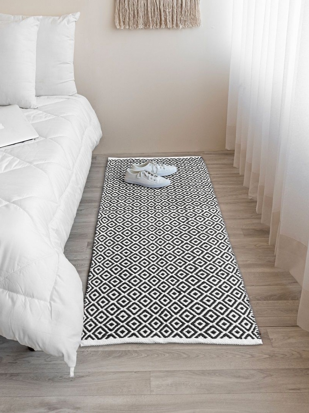 

HOMEMONDE Grey Geometric Handmade Cotton Carpet