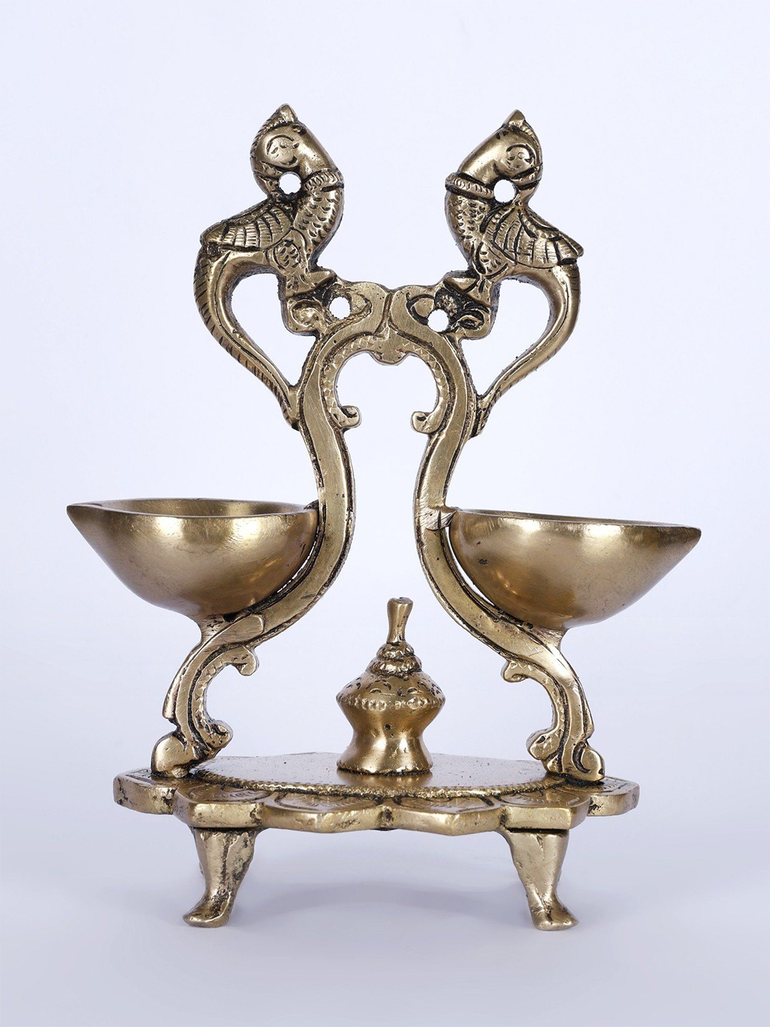 

Exotic India Brass Designer Peacocks Lamp, Gold