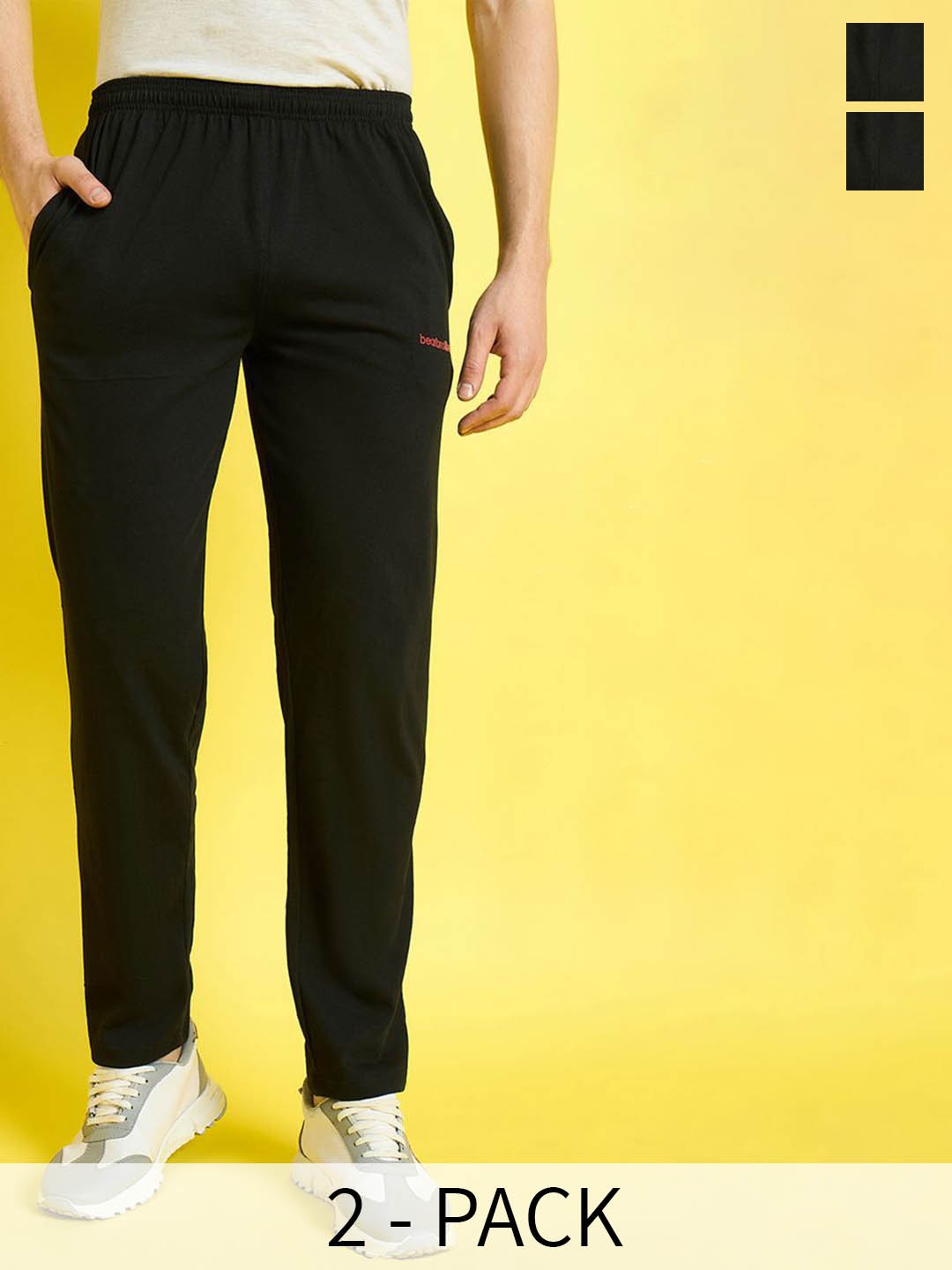 

bearbrother Men Pack Of 2 Mid-Rise Track Pants, Black