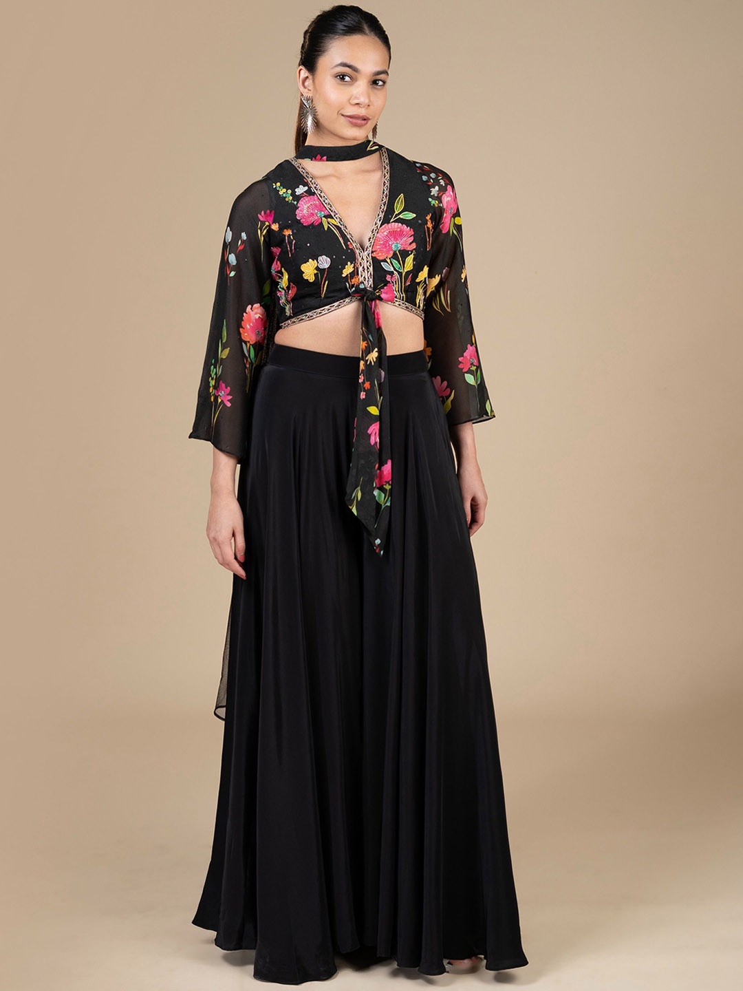 

House Of Dharaa Printed Top With Maxi Skirt Co-Ords, Black