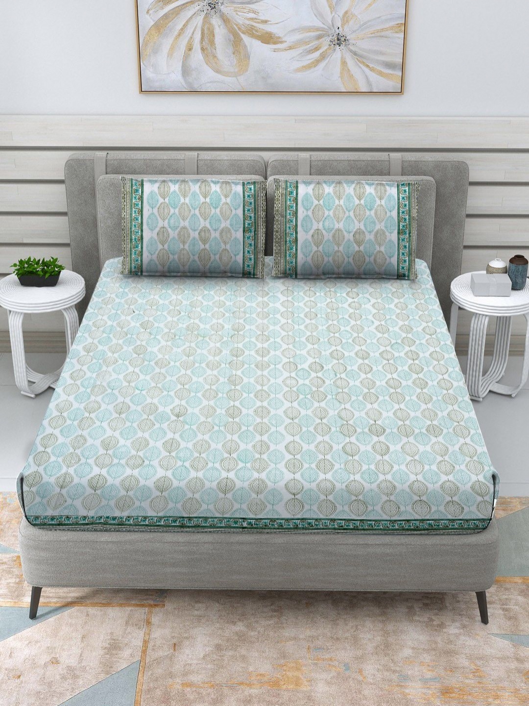 

RRC Green Ethnic Motifs 400 TC King Bedsheet with 2 Pillow Covers