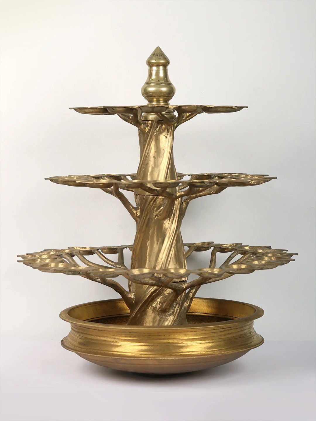 

Exotic India 24" Bronze Tree Multi Wicks Oil Lamp, Gold
