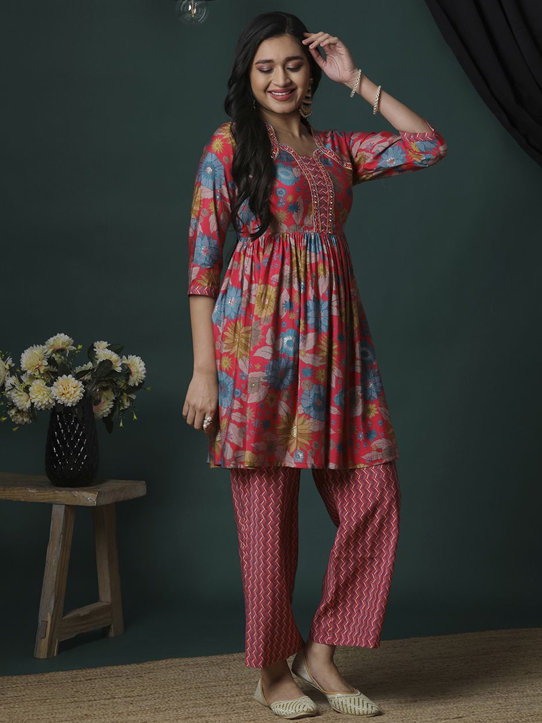 

Globus Printed Three Quarter Sleeve Tunic & Trouser Co-Ords, Pink