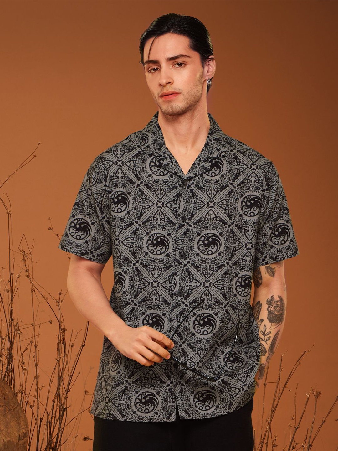 

The Souled Store Men Opaque Printed Casual Shirt, Grey
