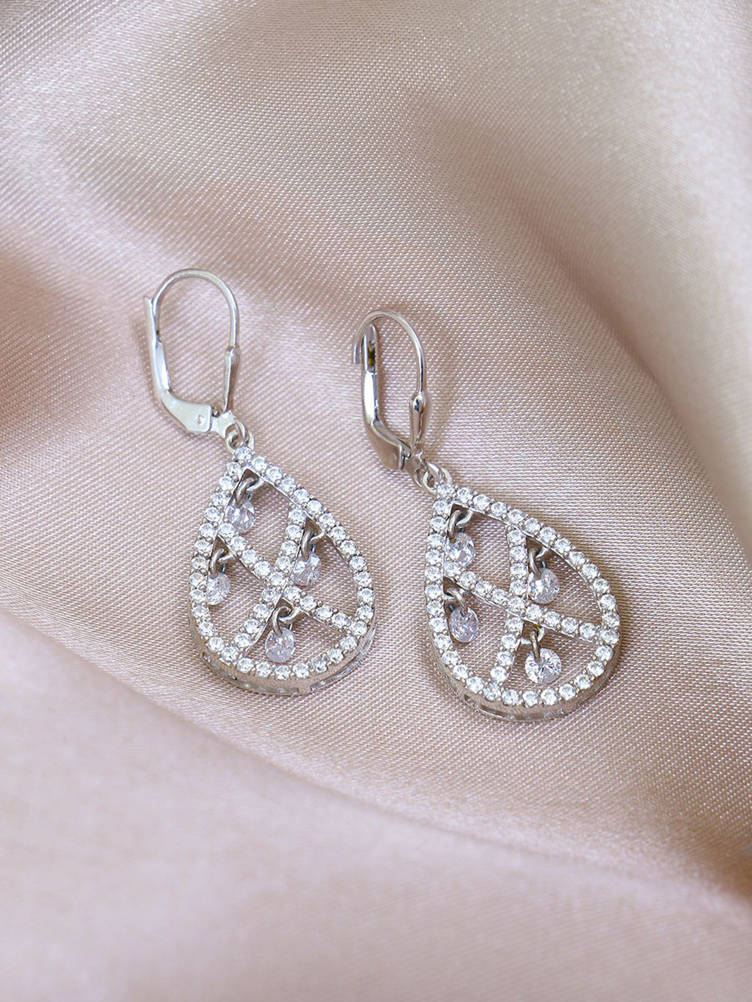 

House of Pataudi 925 Sterling Silver-Plated Cubic Zirconia Studded Hoop Earrings