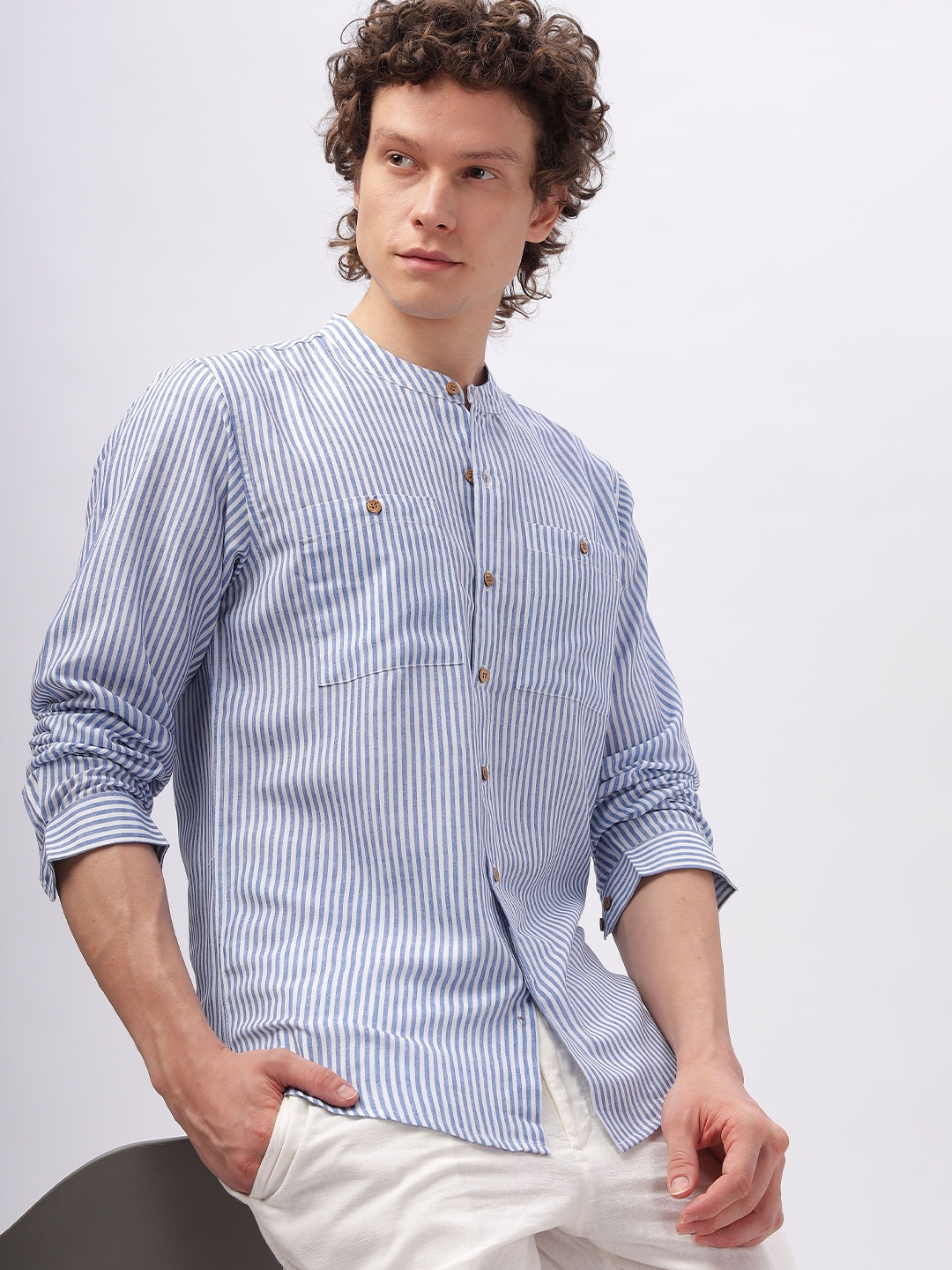 

HAMPTONS Stripes Double Pocket Casual Shirt, Blue