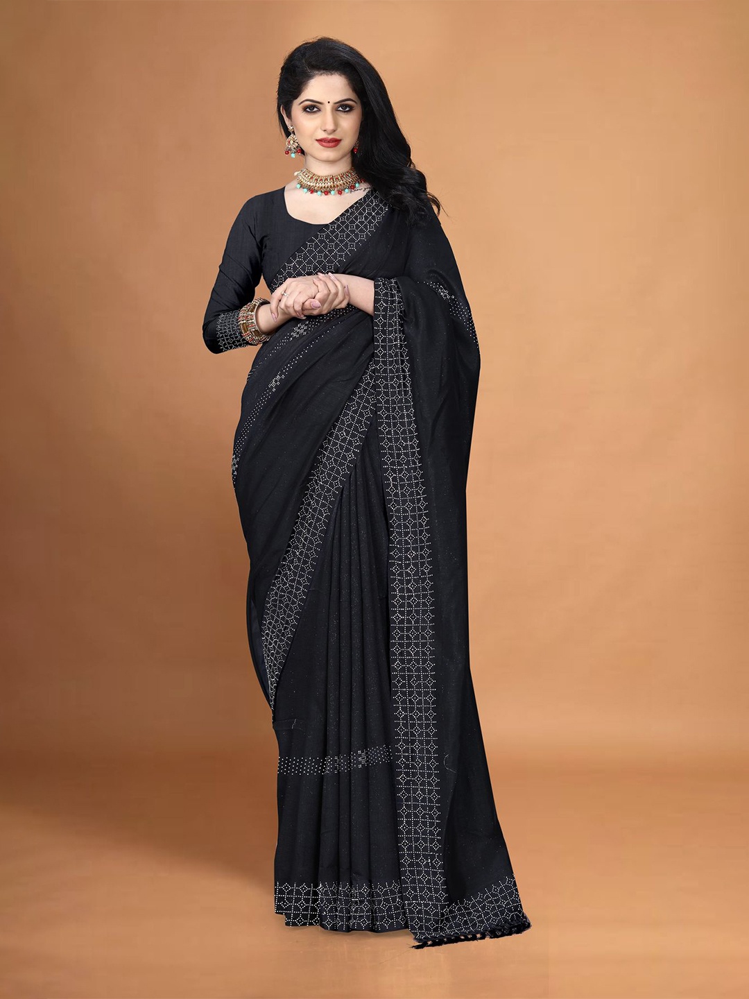 

SANJANA SILK Zari Jute Silk Saree, Black