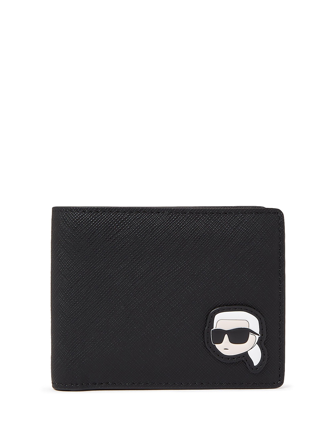 

Karl Lagerfeld Men Ethnic Motifs Leather Two Fold Wallet, Black