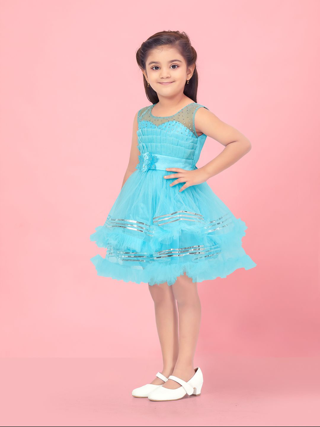 

BAESD Embellished Net Fit & Flare Dress, Turquoise blue