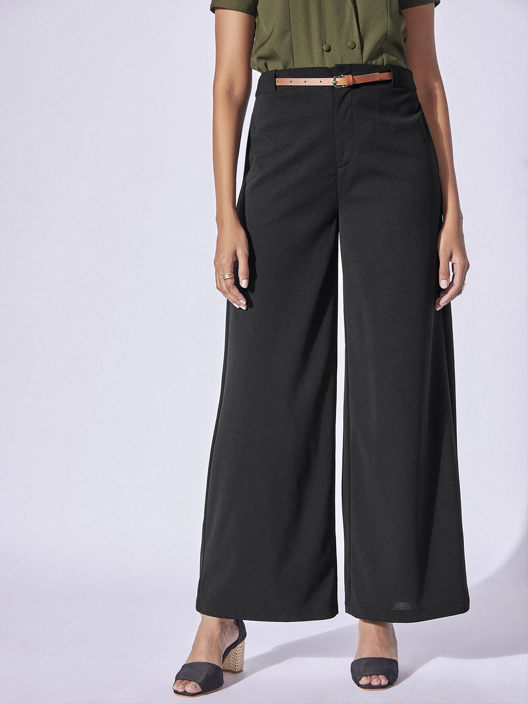 

The Label Life Women Flared High-Rise Parallel Trousers, Black