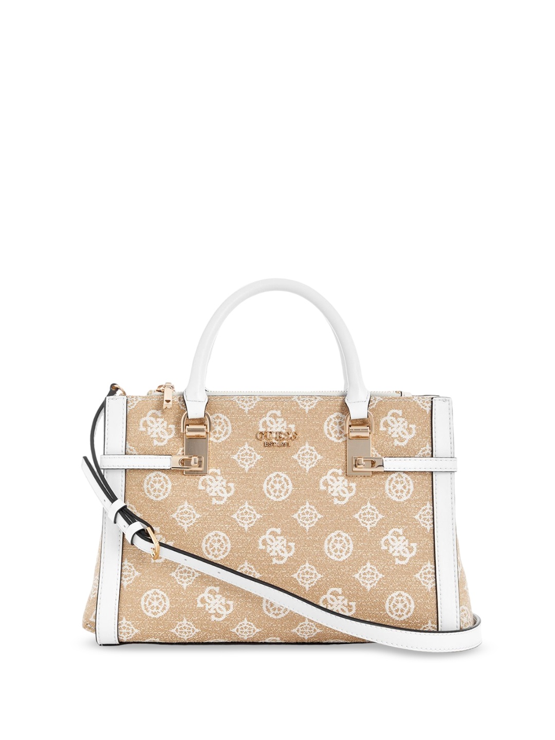 

GUESS Printed Half Moon Handheld Bag, Beige