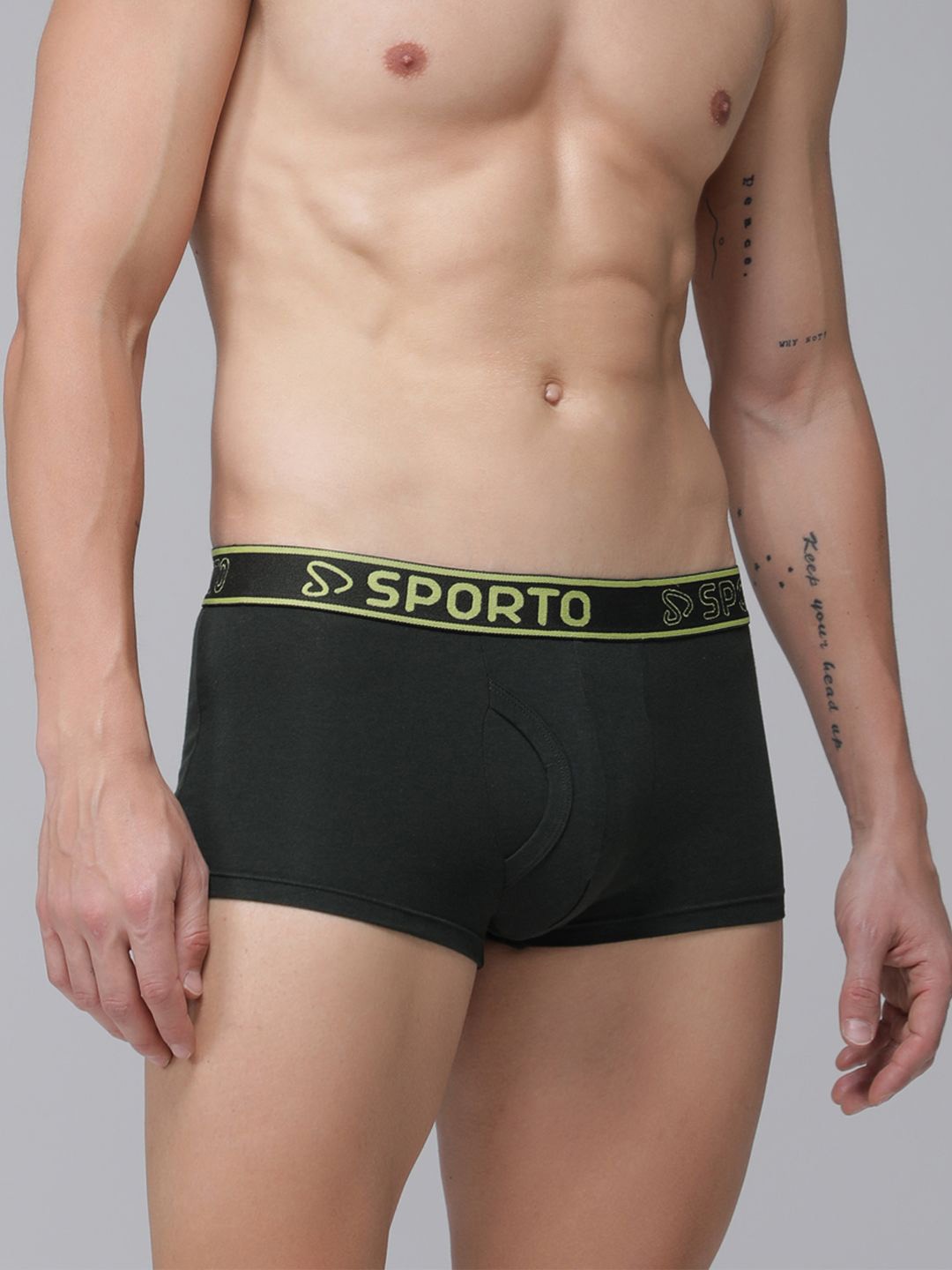 

SPORTO Men's Solid Cotton Trunk with soft elastic waistband SP-TRM1020-OL-XL-1PC, Olive