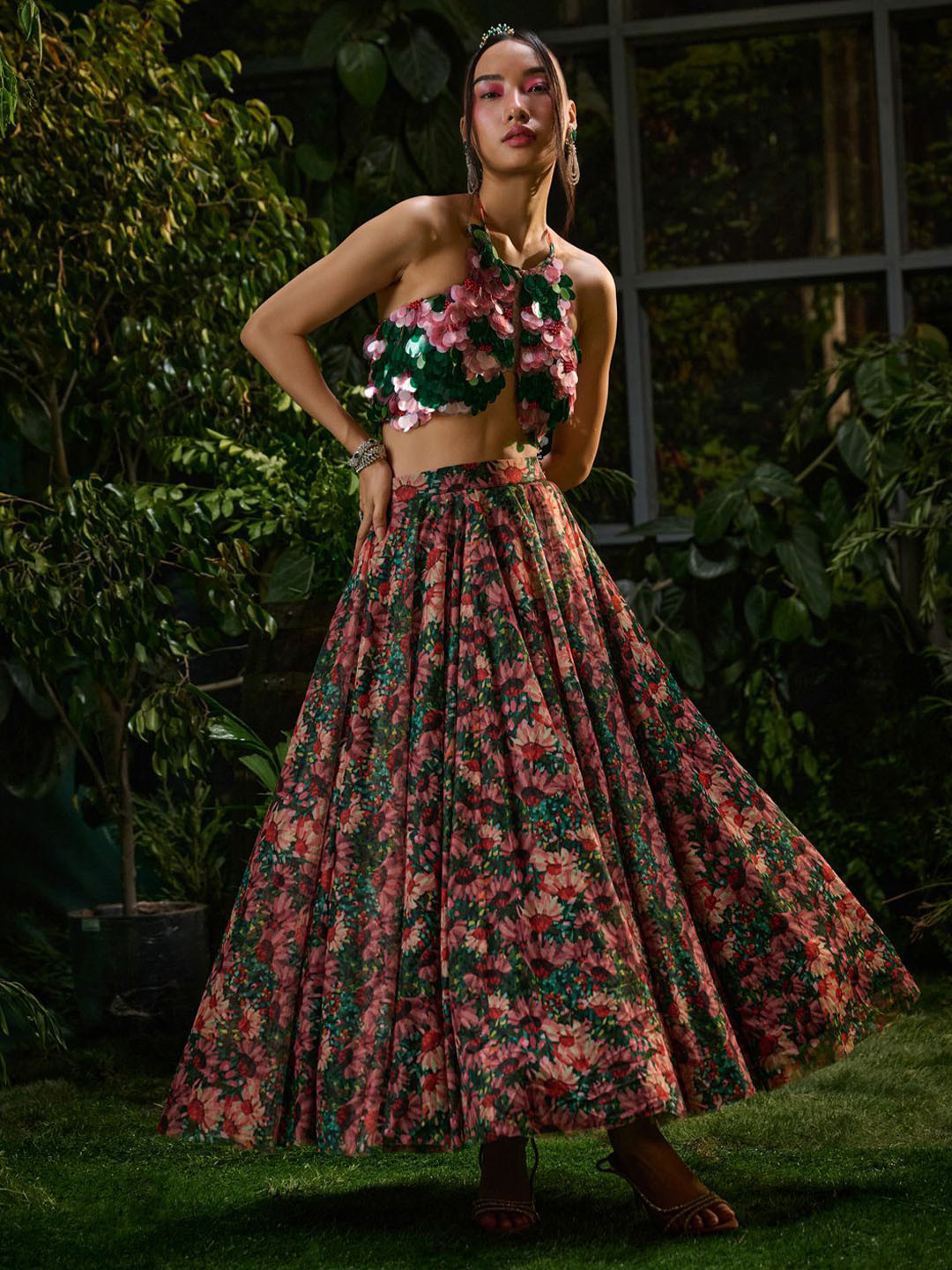 

Payal & Zinal Printed Ready to Wear Lehenga Blouse With Dupatta, Green
