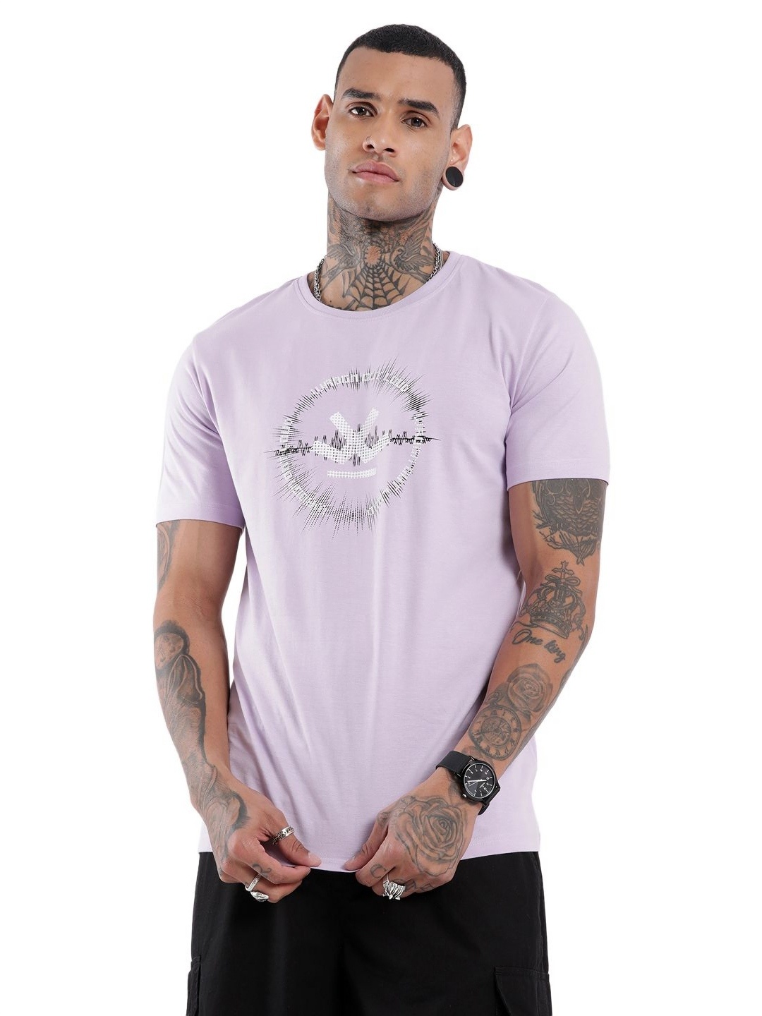 

WROGN Rhythm Graphic Printed Slim Fit Cotton T-shirt, Purple