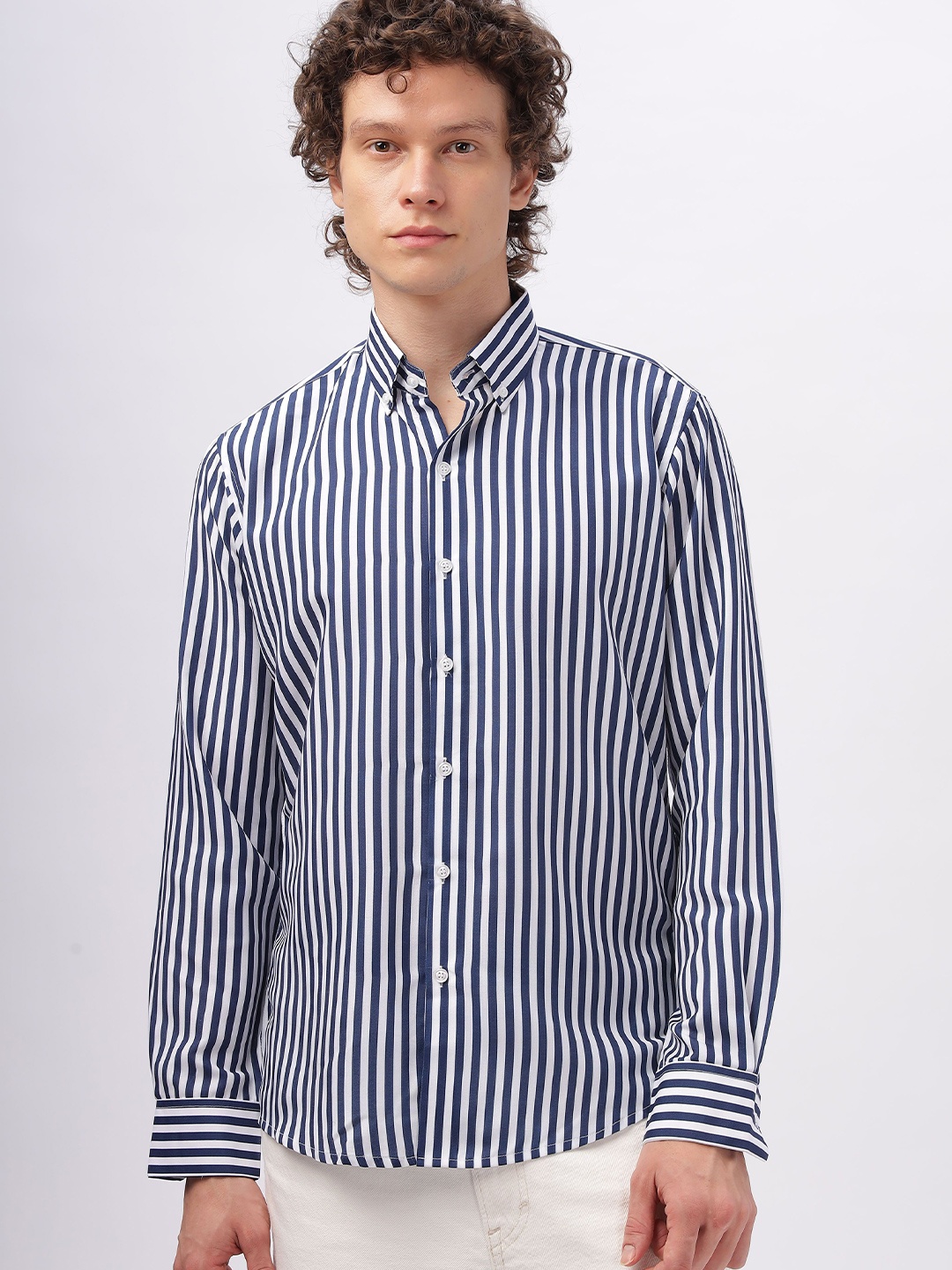 

HAMPTONS Cotton Blend Stripes Casual Shirt, Blue