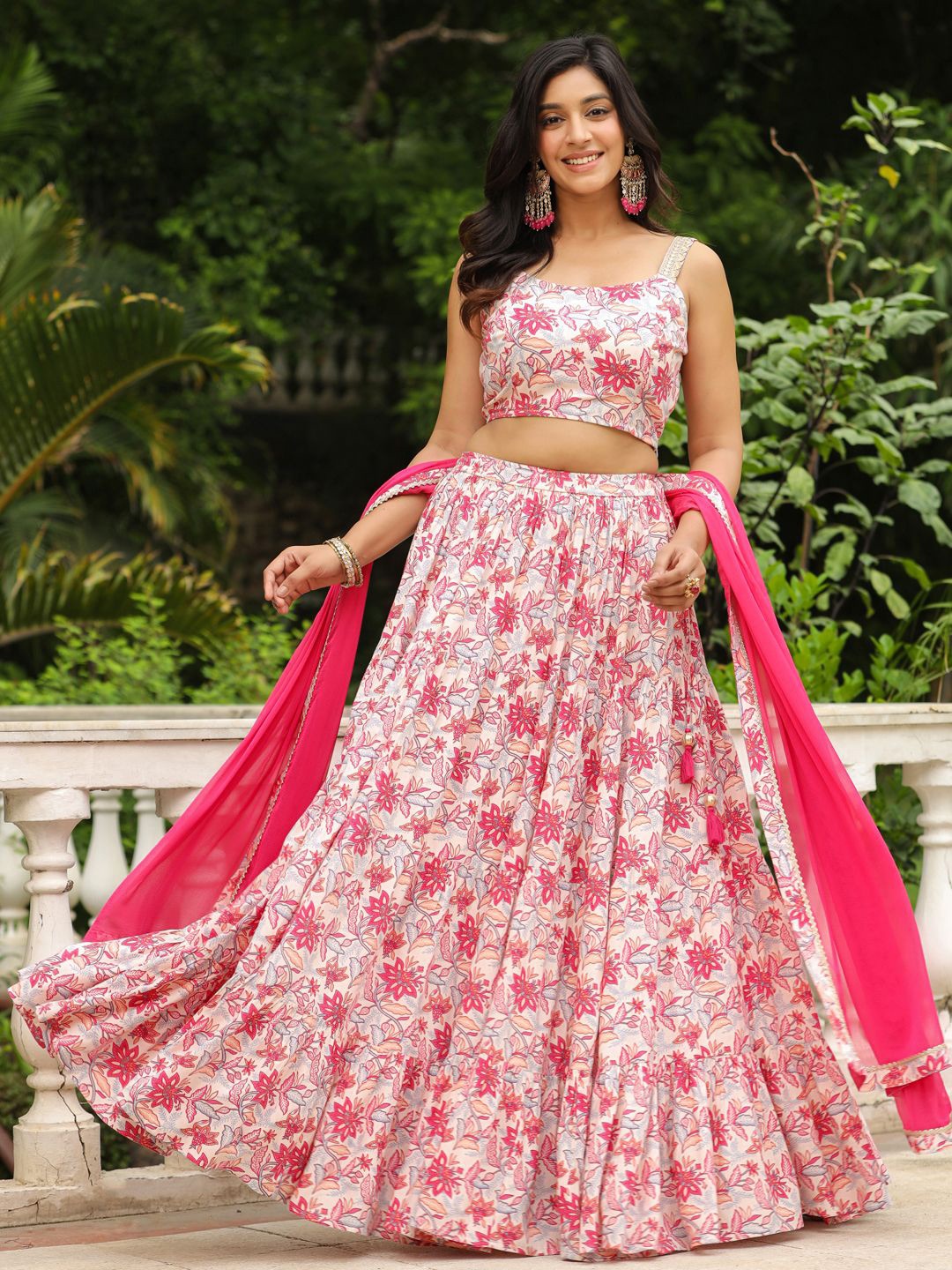 

Janasya Printed Ready to Wear Lehenga & Blouse With Dupatta, Cream