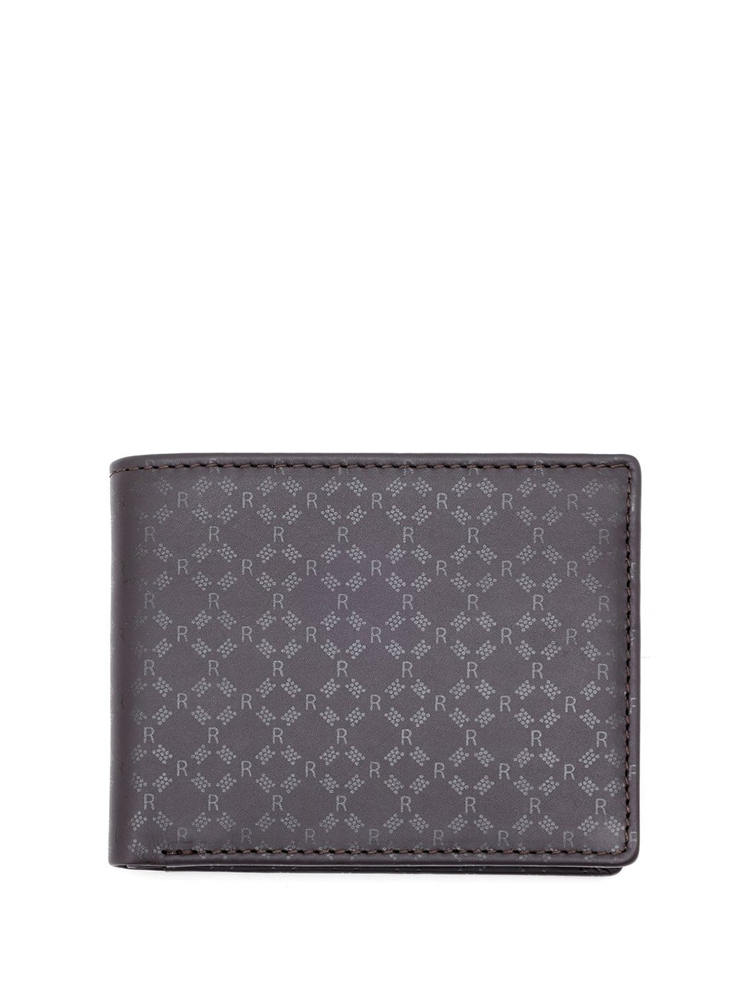 

RARE RABBIT Men Leather Embossed Monogram Two Fold Wallet, Brown