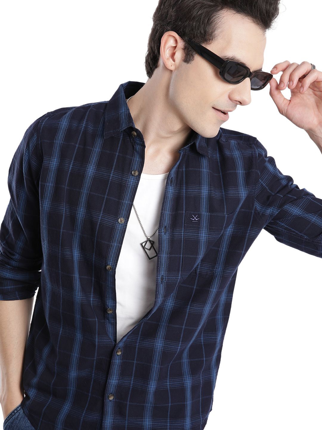 

WROGN Men Custom Tartan Checks Opaque Checked Casual Shirt, Blue