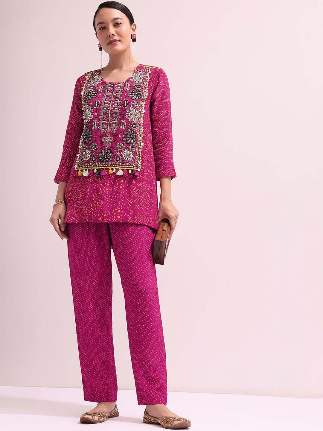 

KALKI Embroidered Tunic & Trouser Co-Ord Set, Pink
