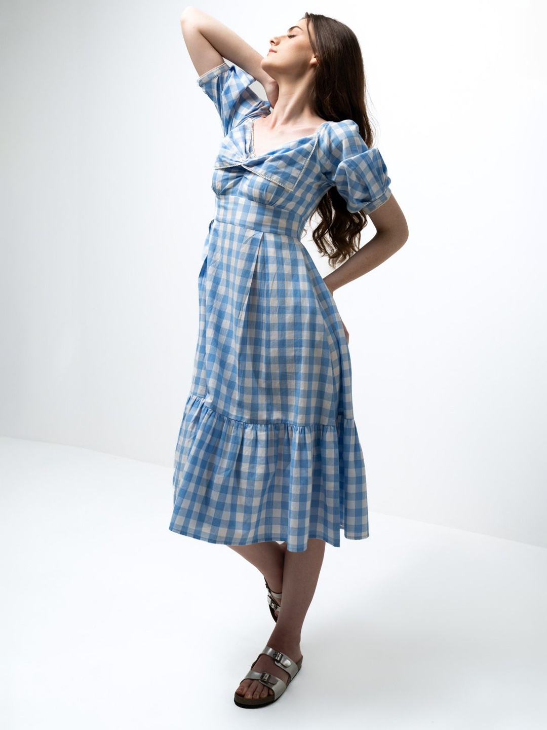 

SOTBELLA Checked Organic Cotton A-Line Dress, Blue