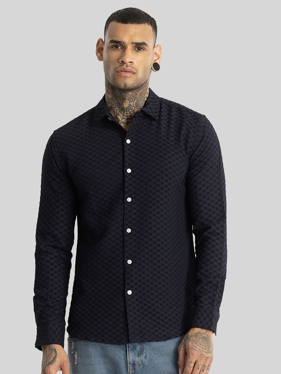 

Snitch Men Smart Slim Fit Opaque Casual Shirt, Navy blue