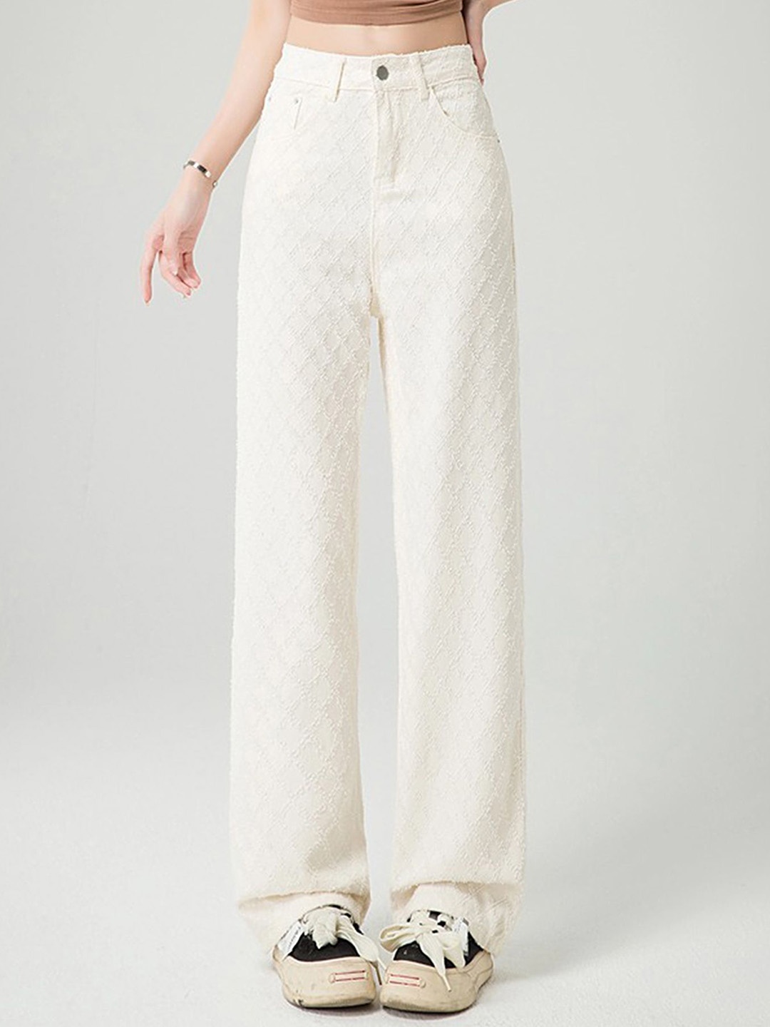 

LULU & SKY Women Textured Straight Fit High-Rise Jeans, Beige