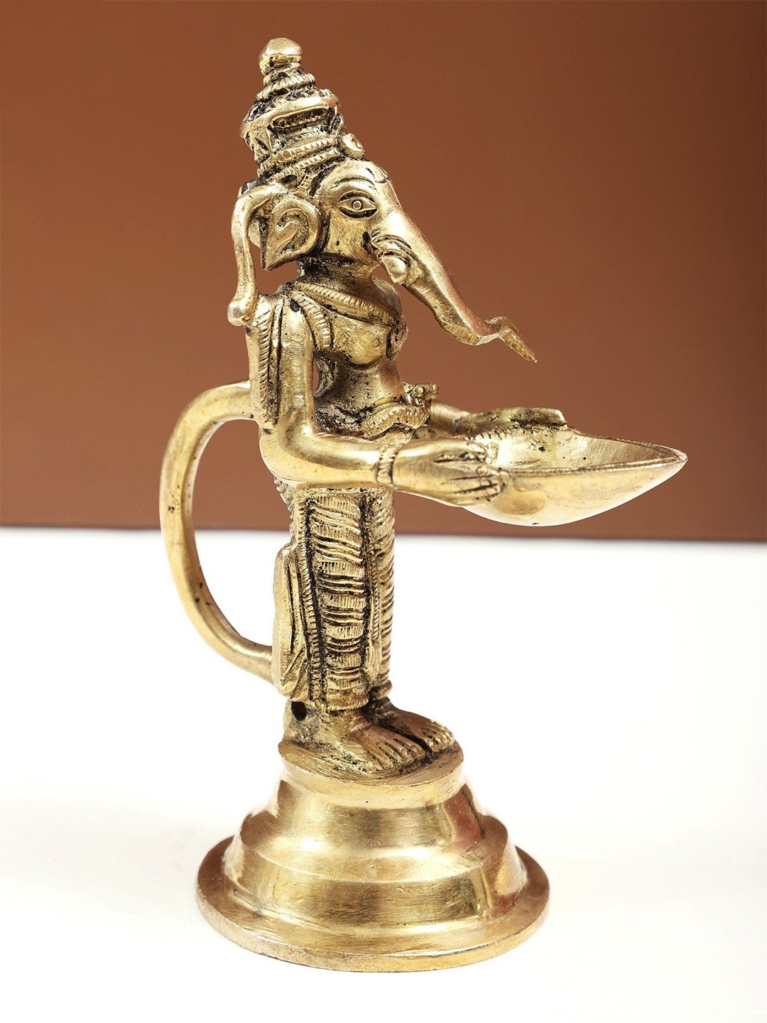 

Exotic India 5" Auspicious Ganesha Lamp in Brass - Made in India, Gold