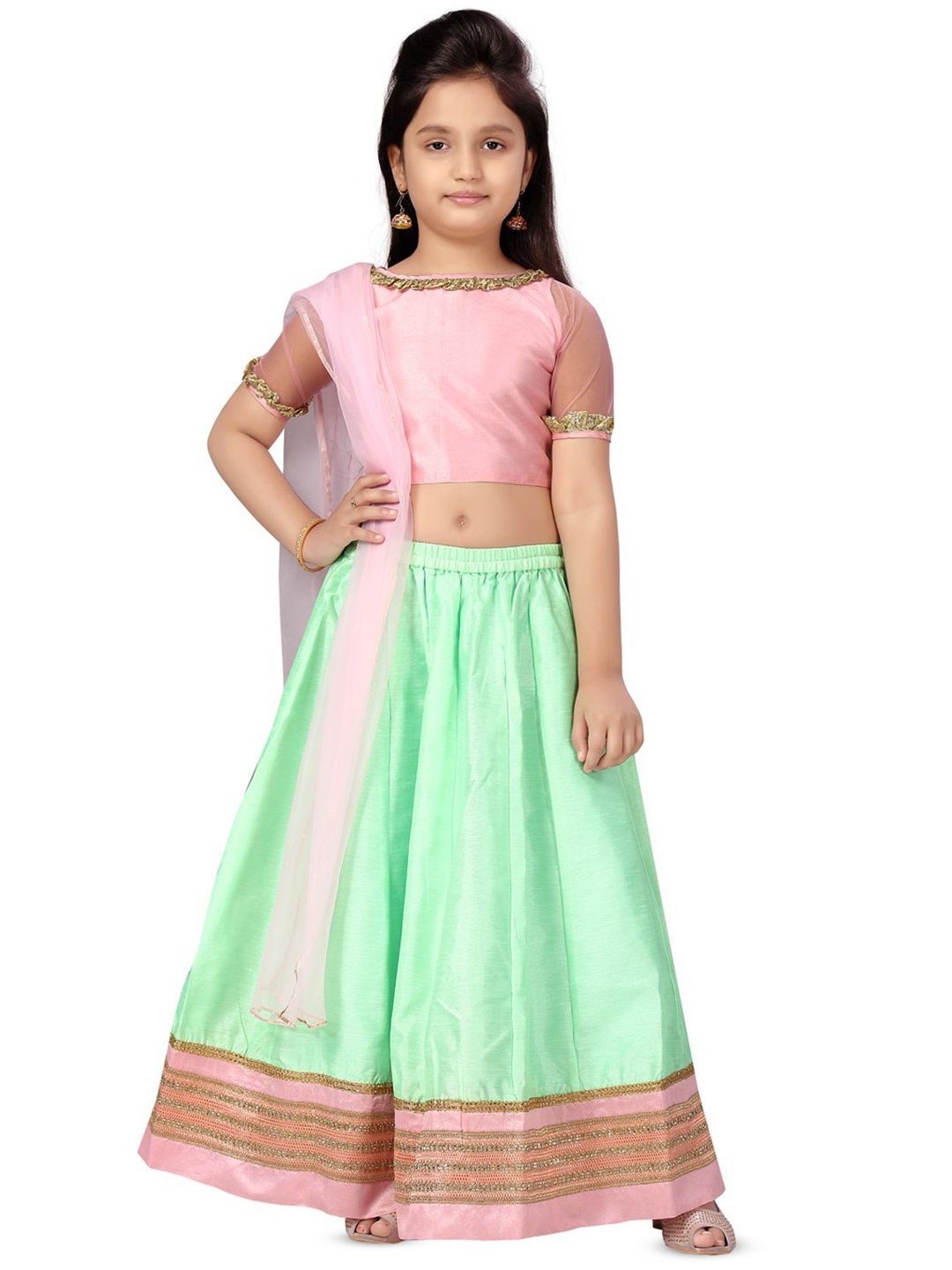 

BAESD Girls Ready to Wear Lehenga & Blouse With Dupatta, Pink