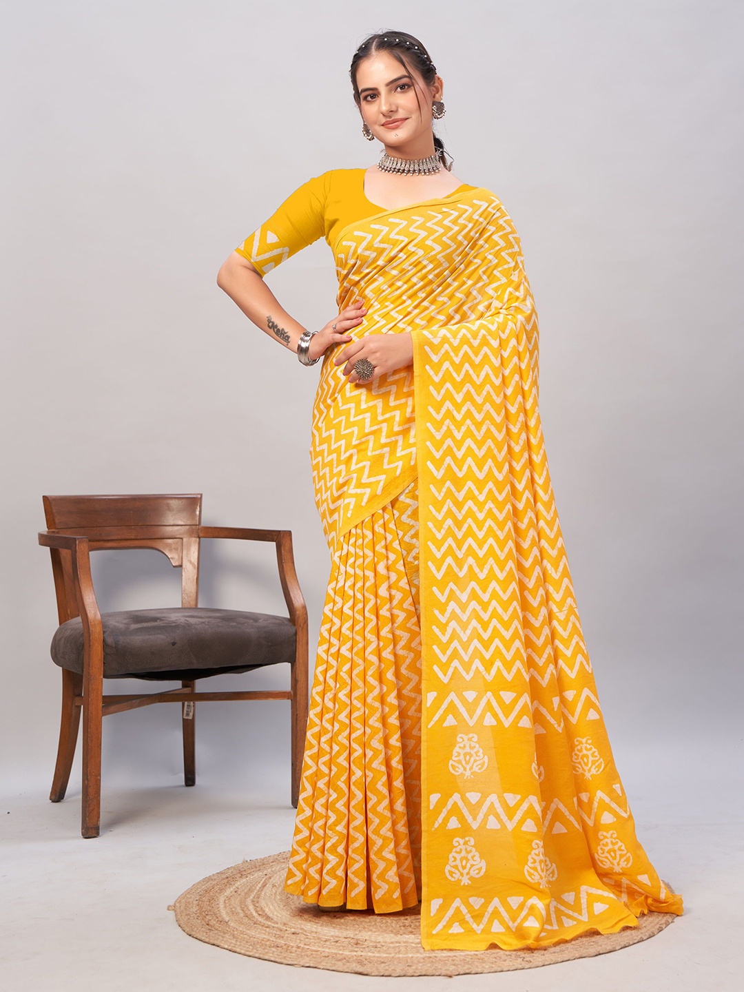 

KALINI Pure Cotton Jamdani Saree, Yellow