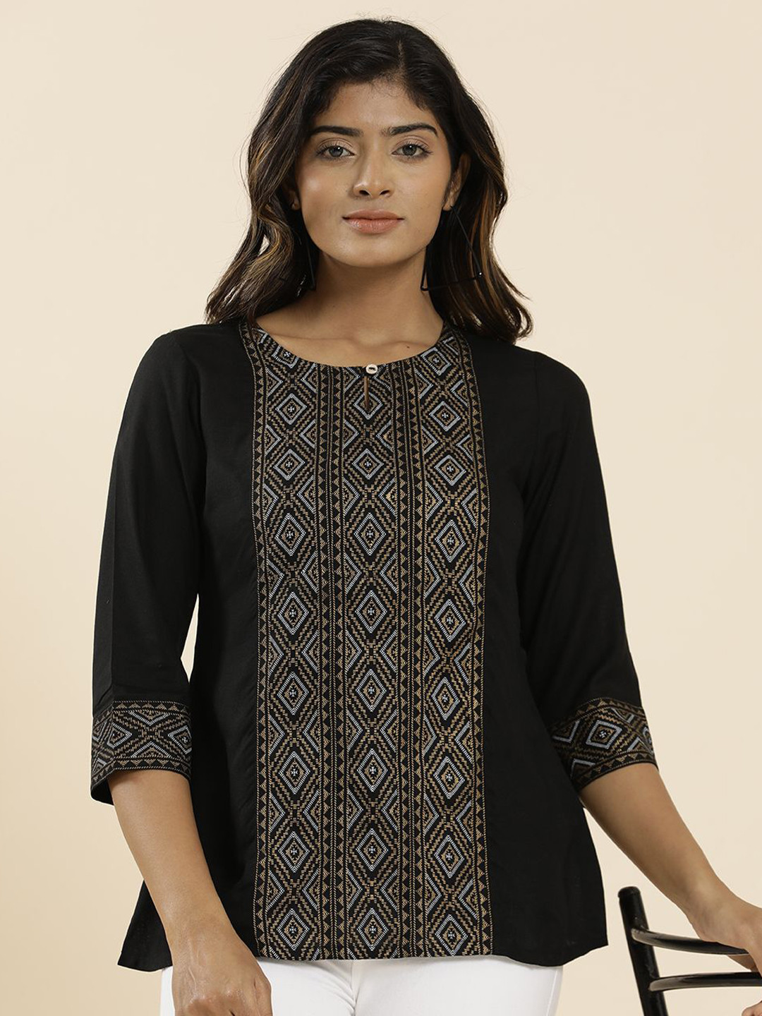 

Jaipur Kurti Print Top, Black
