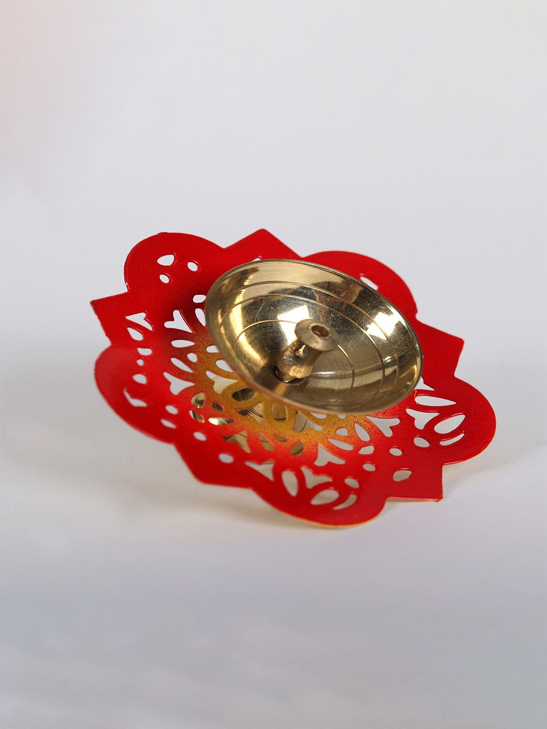 

Exotic India Small Brass Floral Design Diya (Oil Lamp), Gold