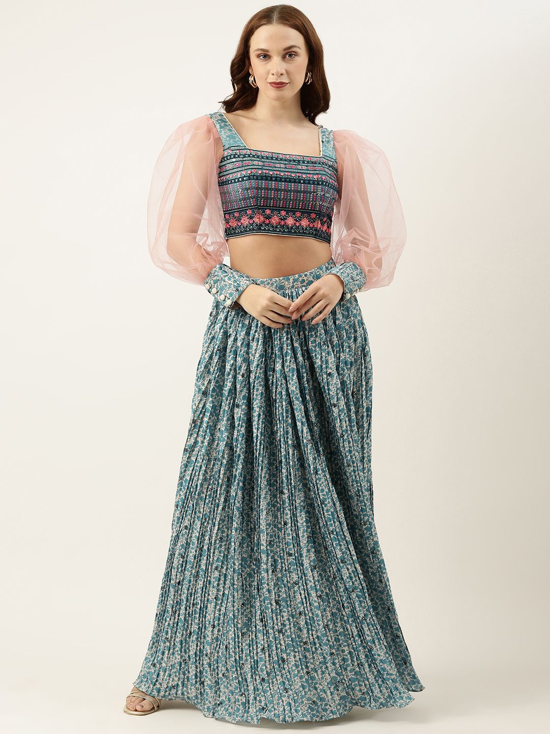 

Ethnovog Embroidered Ready to Wear Lehenga &, Blue