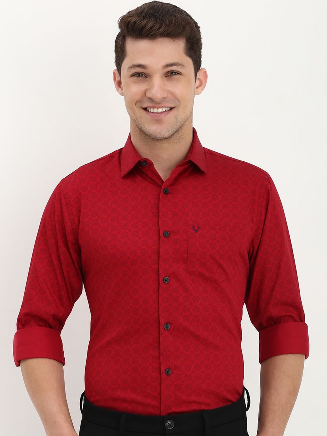 

Allen Solly Men Slim Fit Opaque Printed Formal Shirt, Red