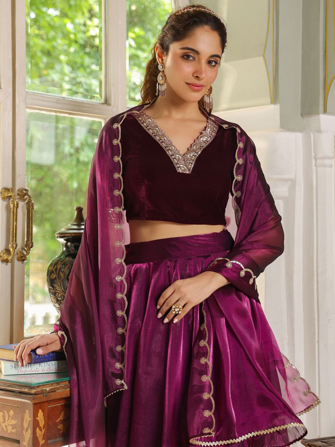 

Janasya Embroidered Ready to Wear Lehenga & Blouse With Dupatta, Purple