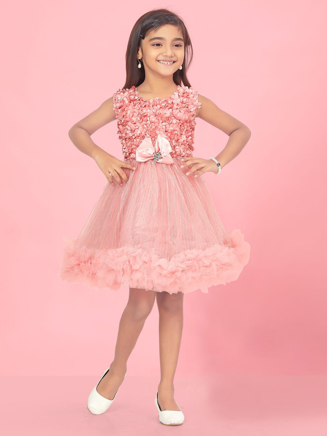 

BAESD Floral Net Fit & Flare Dress, Peach