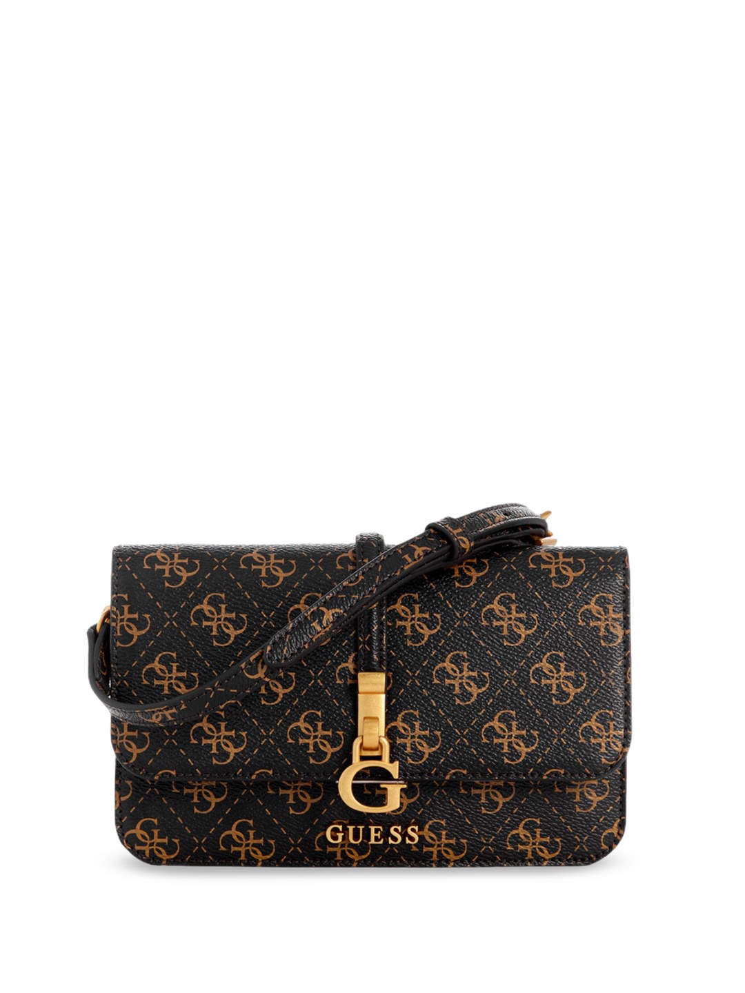 

GUESS Printed PU Structured Sling Bag, Black