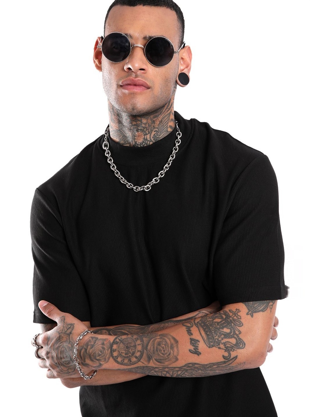 

WROGN Staple Plain High Neck Relaxed Fit Cotton T-shirt, Black