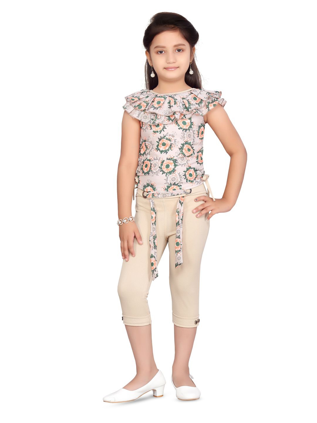 

BAESD Girls Printed Top with Capris, Peach