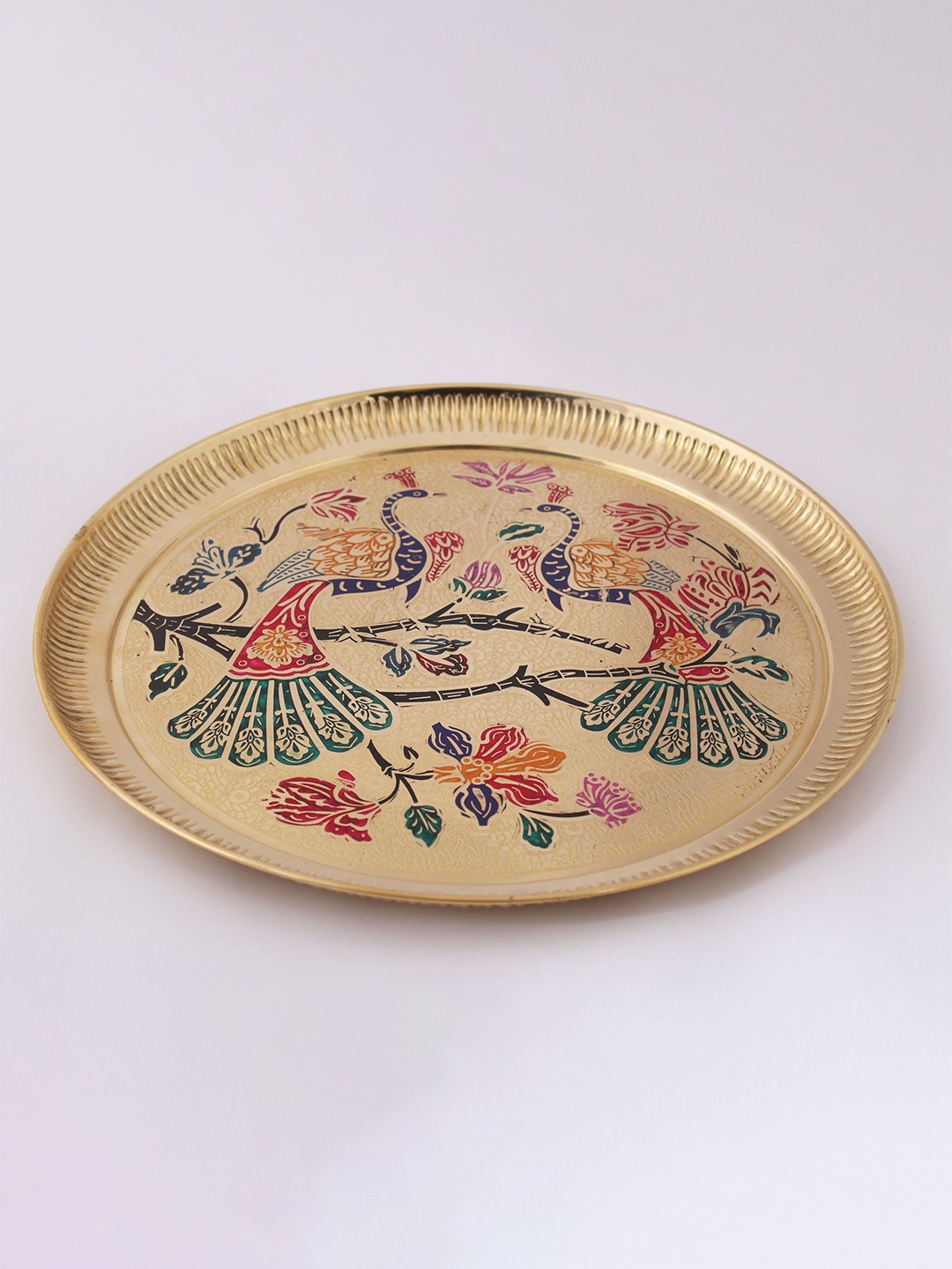 

Exotic India 8" Meenakari Peacocks Art Plate, Gold