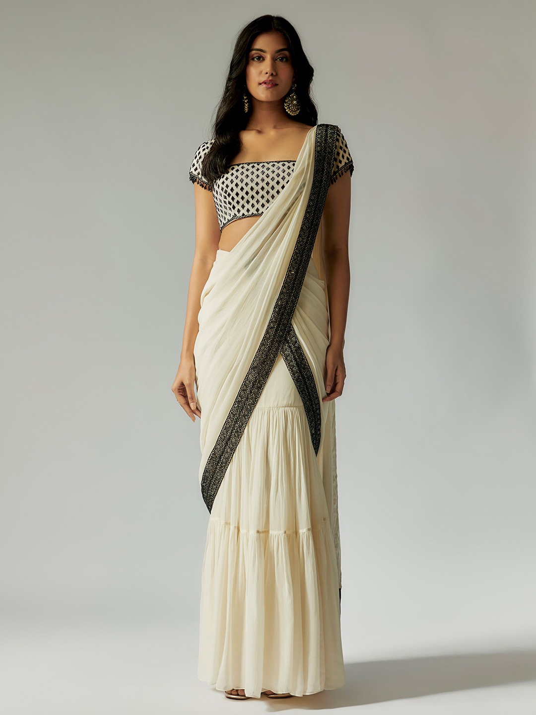 

Maisolos Embroidered Pure Georgette Ready to Wear Saree, White