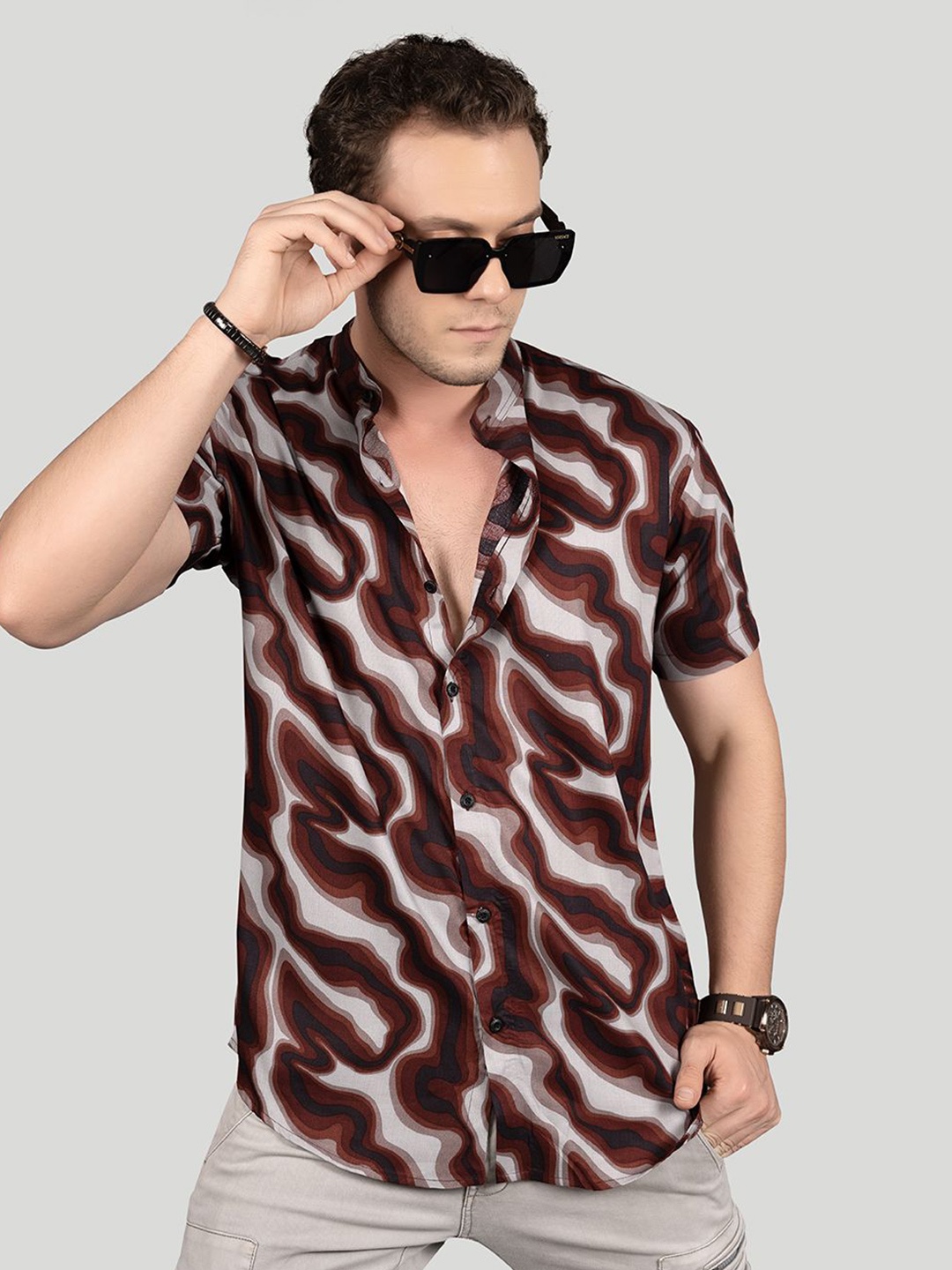 

ALMATY Men Comfort Slim Fit Opaque Printed Party Shirt, Maroon