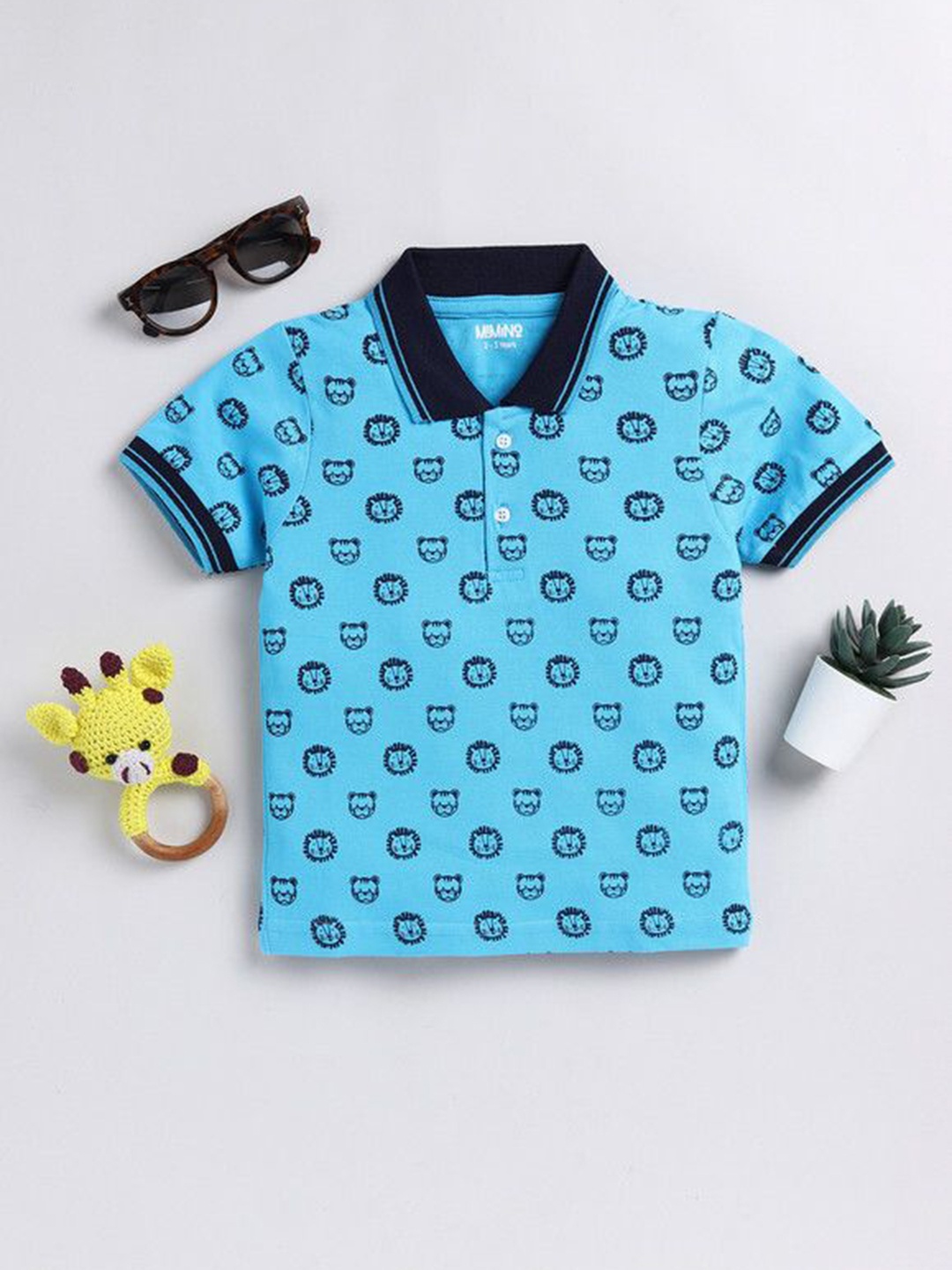 

MIMINO Boys Printed Polo Collar Applique T-shirt, Blue