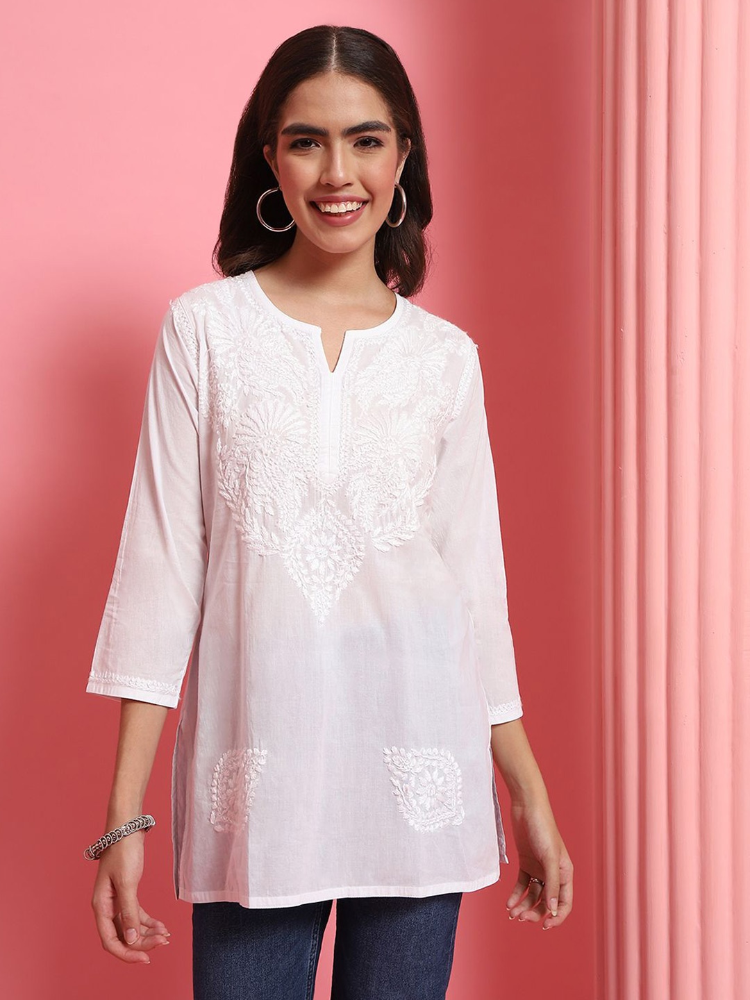 

House of Chikankari Women Embroidered Flared Sleeves Chikankari Kurta, White