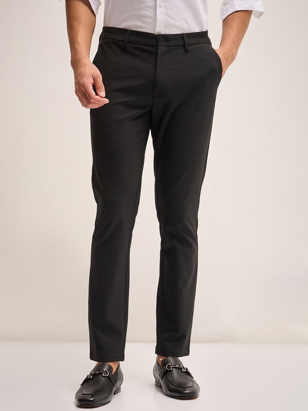 

THE BEAR HOUSE Men Slim Fit Chinos Formal Trousers, Black