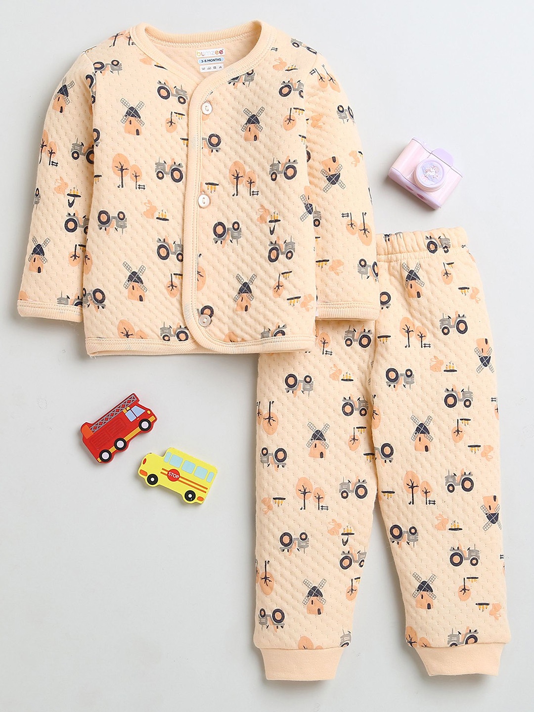 

BUMZEE Boys Printed Shirt with Pyjamas, Orange