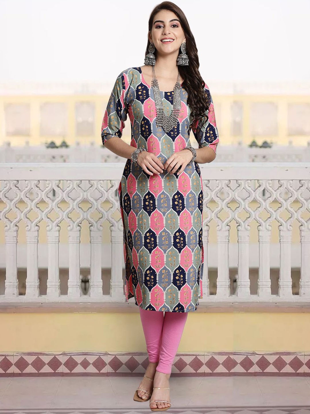 

7Threads Women Ethnic Motifs Printed Sequinned Floral Crepe Anarkali Kurta, Multi