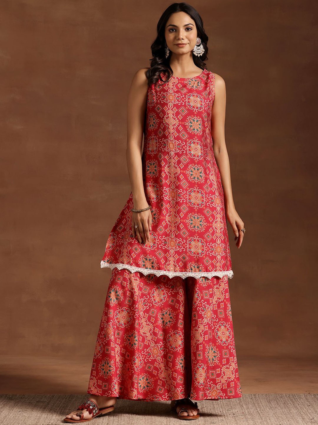 

Libas Women Ethnic Motifs Printed Regular Kurta with Palazzos, Pink