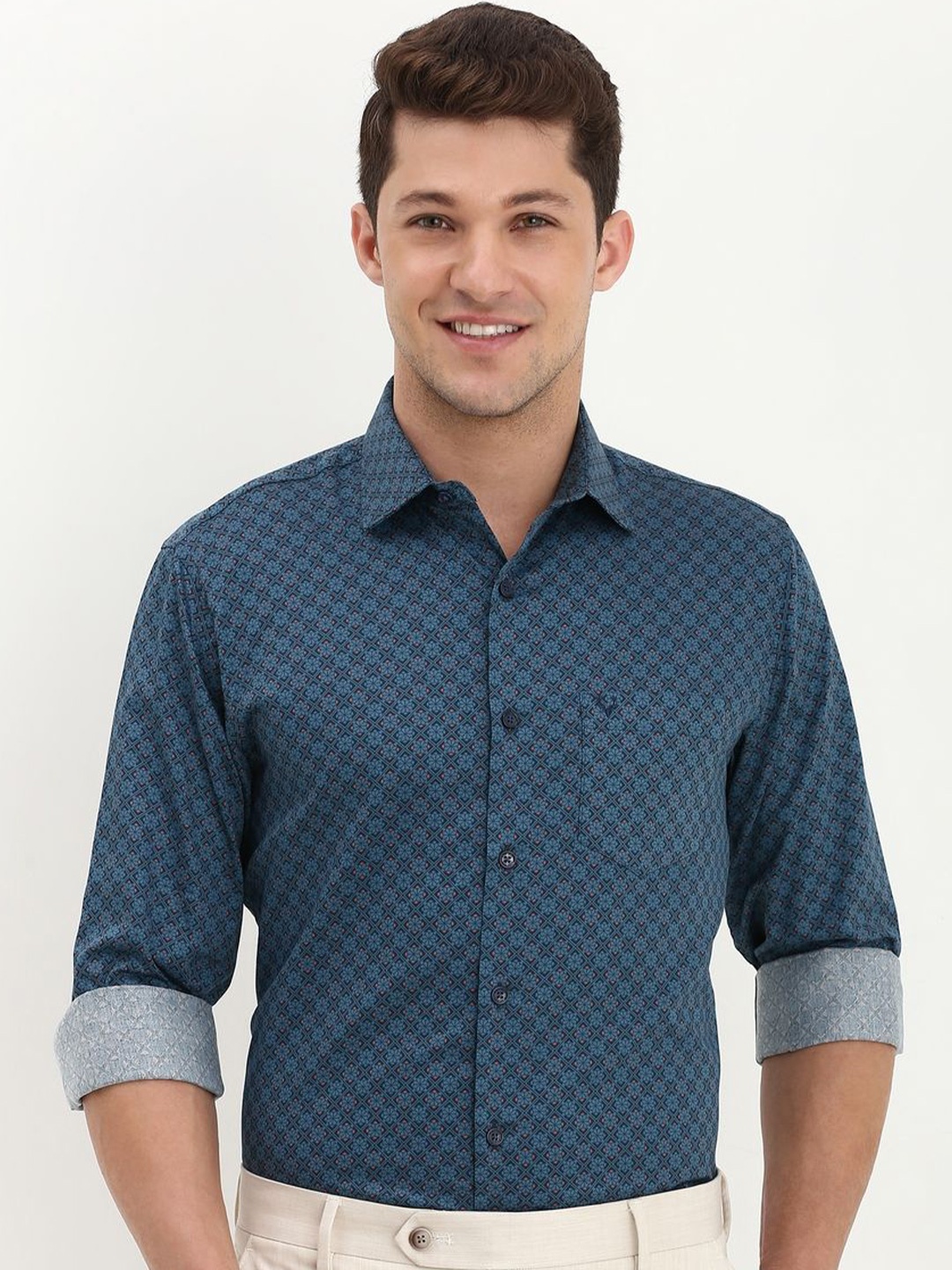 

Allen Solly Men Slim Fit Opaque Printed Formal Shirt, Blue
